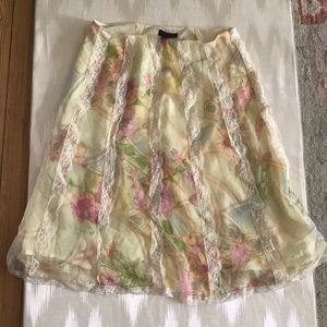 WD.NY Silk Floral Skirt with Lace Detail